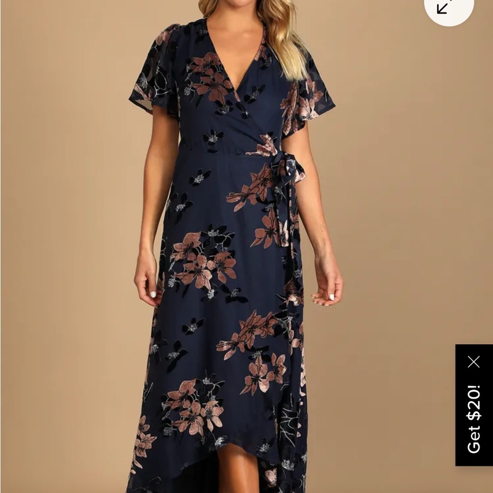 Lulu’s Floral Wrap Dress in Navy and Pink